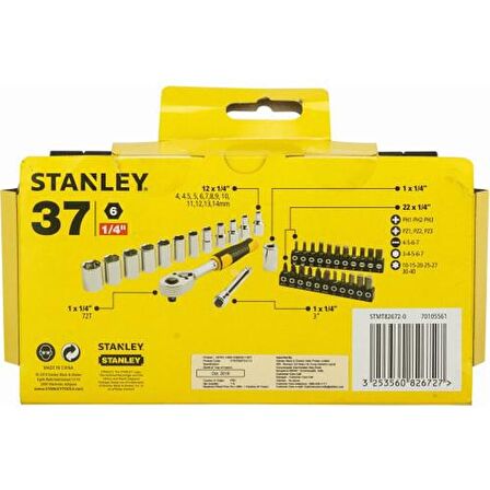 Stanley STMT82672-0 1/4 Kompakt Lokma Takımı ve Bits Uç Seti 37'li