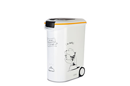 Beeztees Mama Saklama Kabı, Plastik, Tekerlekli, Özel Kapaklı, Beyaz, 54L