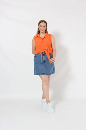 3253T Kolsuz Bağlamalı Gömlek Turuncu