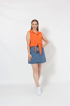 3253T Kolsuz Bağlamalı Gömlek Turuncu