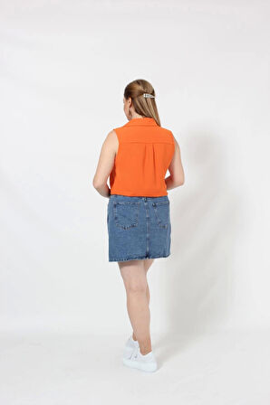 3253T Kolsuz Bağlamalı Gömlek Turuncu