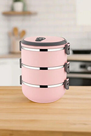 Freshbox 3 Katlı Sızdırmaz Yemek Termosu Sefer Tası 1,8 Lt Pudra Pembe