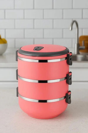 Freshbox 3 Katlı Sızdırmaz Yemek Termosu Sefer Tası 1,8 Lt Koyu Pembe