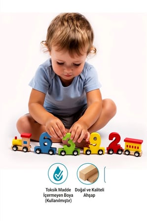 Ahşap Sayılı Tren Oyuncak Seti – Renkli Sayı Vagonlu, Çekmeli Eğitici Montessori Oyuncak Okul Öncesi