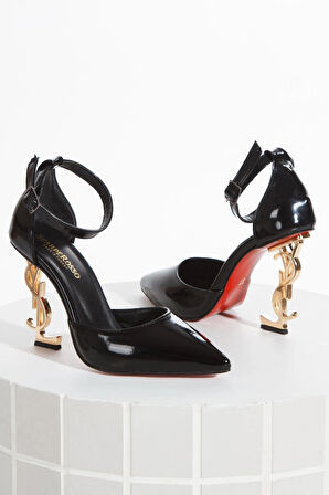  Kırmızı Taban, Özel Ökçe, Siyah Rugan Stiletto