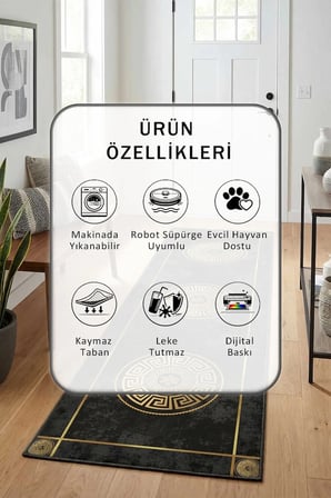 Arguvan Gold Siyah Özel Salon Mutfak Yatak Odası Dijital Baskı Yolluk Halı Siyah Gold