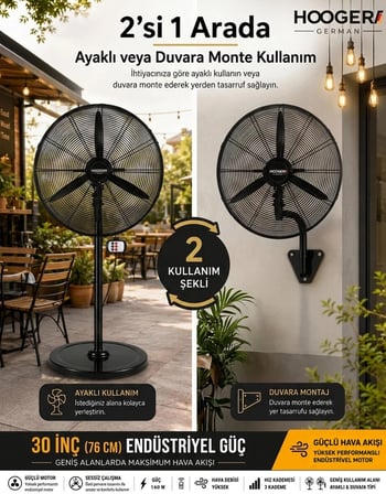 Hooger 30 Inç 76 cm Endüstriyel Sanayi Tipi Professıonel Vantilatör 2 In 1 Ayaklı + Duvar Kullanımı Uzaktan Kumandalı
