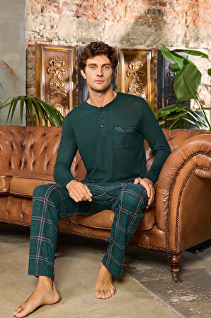 Aydoğan Erkek Aras Kışlık Termal Rahat Çam Yeşili Pijama Takımı 0454