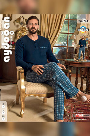 Aydoğan Erkek Aras Kışlık Termal Rahat Lacivert Pijama Takımı 0781