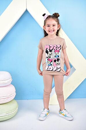 Kız Çocuk T-shirt Minie Mouse More Basklı Taytlı Takım