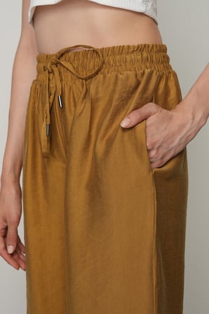 Kadın Düz Renk Beli Lastikli Bol Paça Pantolon