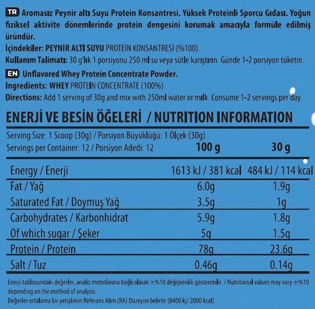 Vitafy Whey Protein 360gr Aromasız
