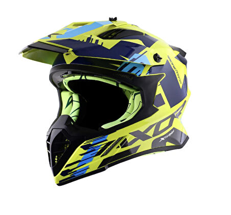 Axor X-Cross X1 Kask Neon Parlak Sarı Mavi