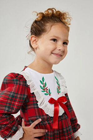 KIZ ÇOCUK EKOSELİ FİSTO YAKA DETAYLI %100 PAMUKLU ELBİSE