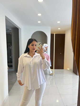 Sırt Dekolteli Oversize Basic Gömlek GMK08002