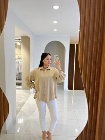 Sırt Dekolteli Oversize Basic Gömlek GMK08002
