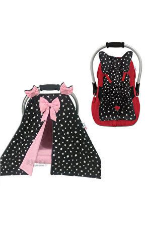 Siyah Yıldızlı Puset Örtüsü Çarşaf Ve Puset Minderi 3'lü Set