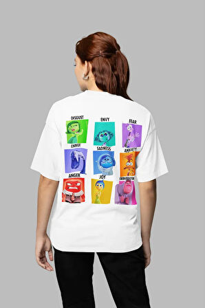 Çizgi Film Insiide Out Baskılı Unisex Oversize Ters Yüz Tişört