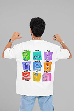 Çizgi Film Insiide Out Baskılı Unisex Oversize Ters Yüz Tişört