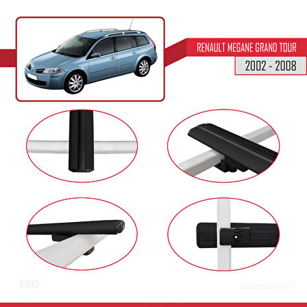 Renault Megane Grand Tour 2002-2008 Arası ile Uyumlu BASIC Model Ara Atkı Tavan Barı Siyah 2 Adet