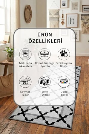 Mihrak Yıkanabilir Yolluk Halı Kaymaz Taban Salon Mutfak
