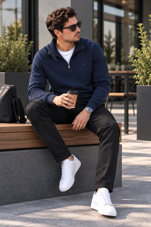 Luxıc core Erkek  Yarım Fermuarlı Dik Yaka Kazak Regular Fit Günlük Şık Basic
