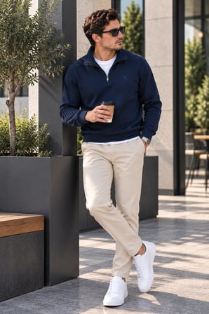 Luxıc core Erkek  Yarım Fermuarlı Dik Yaka Kazak Regular Fit Günlük Şık Basic