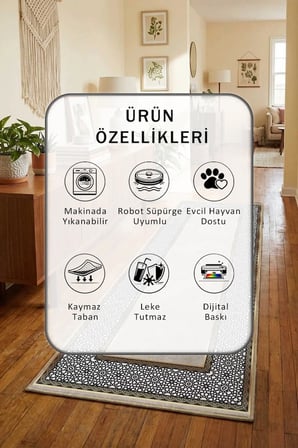 Yıkanabilir Kaymaz Adela Kahve Dijital Baskılı Yolluk Halı Tüy Tutmaz Kahve