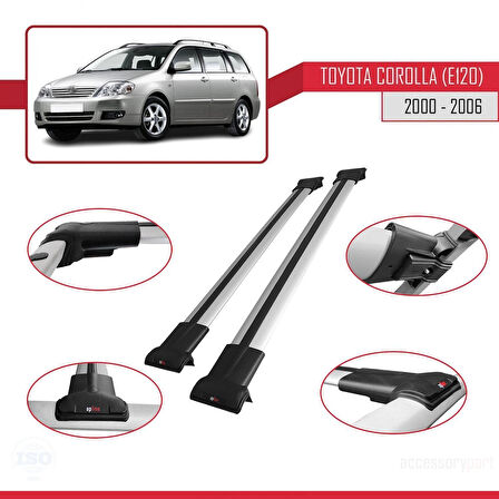 Toyota Corolla 9 (E120) SW 2000-2006 Arası ile Uyumlu FLY Model Ara Atkı Tavan Barı Gri 2 Adet