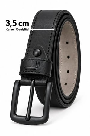 Erkek Siyah 3,5 Cm Dikiş Detaylı Metal Tokalı Kot Ve Kumaş Pantolon Kemeri