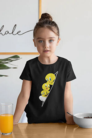 Tweety Baskılı Unisex Çizgi Film Çocuk Tişört (1-12 YAŞ)