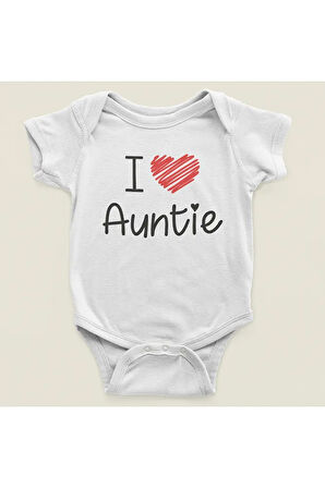 I Love Auntie Yazılı Pamuklu Yumuşak Zıbın, Unisex Çıtçıtlı Teyzemi Seviyorum Yazılı Body Zıbın