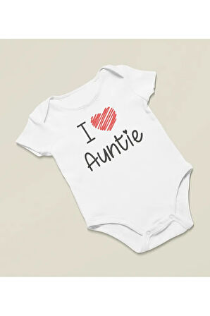 I Love Auntie Yazılı Pamuklu Yumuşak Zıbın, Unisex Çıtçıtlı Teyzemi Seviyorum Yazılı Body Zıbın