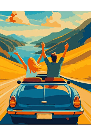 Sayılarla Boyama Seti 40x50 Cm (Çıtalı) Fırça Boya Dahil Numaralı Tuval Mavi Arabalar Kız ve Erkek