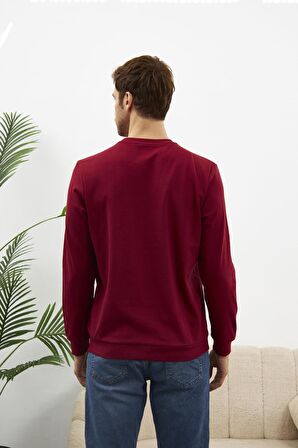 Erkek Comfort Fit Basic Düz Sweatshirt Bordo MARS26