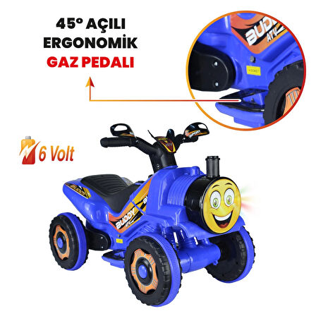 Uj Toys Müzikli ve Led Işıklı Akülü Atv 6V Buddy-Mavi