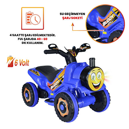 Uj Toys Müzikli ve Led Işıklı Akülü Atv 6V Buddy-Mavi