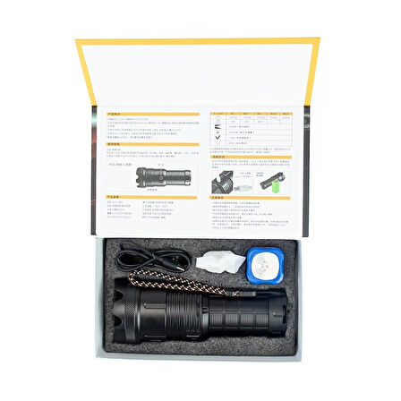 20W Ultra Güçlü 20000 Lümen Zoomlu Metal El Feneri Dijital Şarj Göstergeli 10000mAh Bataryalı
