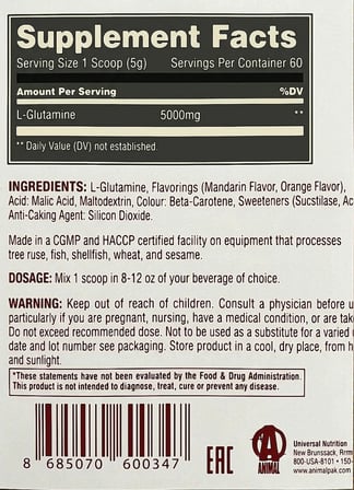 Animal 100% Pure L-Glutamine 300 gr Aromasız