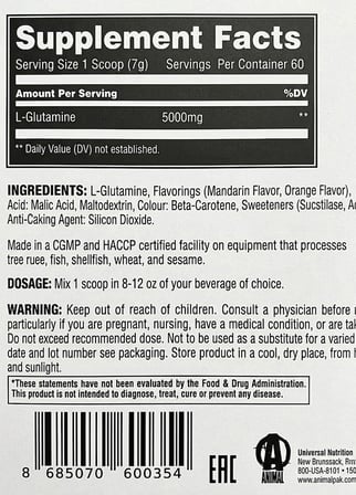 Animal 100% Pure L-Glutamine MANDALİNE PORTAKAL Aromalı