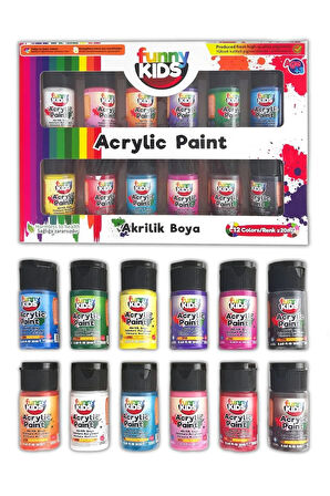 Funny Kids Akrilik Boya 20ml 12li Set Pamuk 240 G Daire Tuval 3 Boya Set