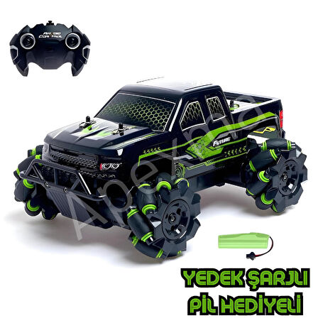 2.4GHz Uzaktan Kumandalı Yedek Şarjlı Batarya 3D LED Işıklı 4x4 Off-Road Rc Akrobat Tornado Araba Yeşil