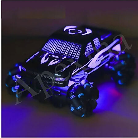 2.4GHz Uzaktan Kumandalı Yedek Şarjlı Batarya 3D LED Işıklı 4x4 Off-Road Rc Akrobat Tornado Araba Yeşil