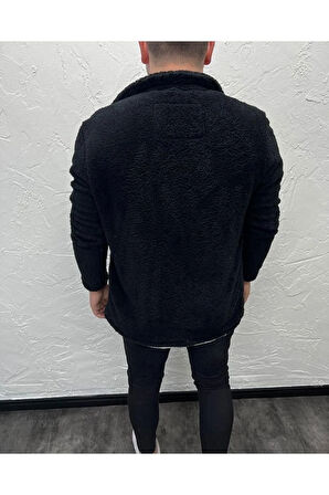 Unisex,  Düğmeli, Gömlek Yakalı Polarlı Peluş Ceket