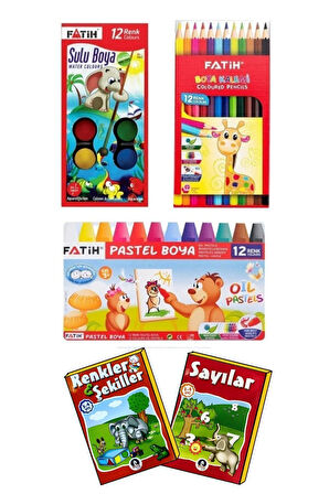 12'li Set Kuru Boya , Pastel Boya , Sulu Boya 1 Adet Boyama Kitabı Hediye B.s