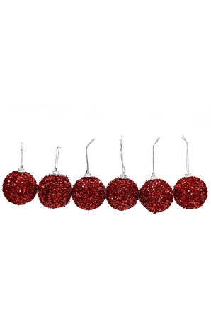Yılbaşı Süsü Kırmızı Parıltılı Top 6 Lı 4 Cm