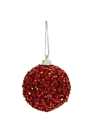 Yılbaşı Süsü Kırmızı Parıltılı Top 6 Lı 4 Cm