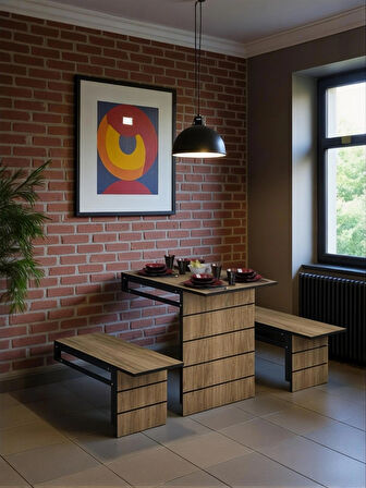  Firuze Duvara Monte Katlanabilir 2 Tabureli Pratik Yemek Masası Balkon Masası