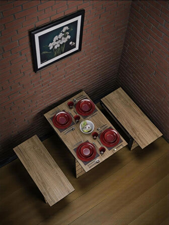  Firuze Duvara Monte Katlanabilir 2 Tabureli Pratik Yemek Masası Balkon Masası