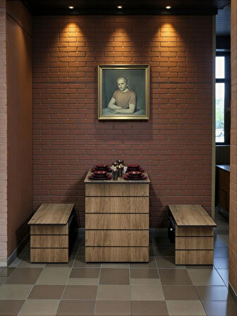  Firuze Duvara Monte Katlanabilir 2 Tabureli Pratik Yemek Masası Balkon Masası